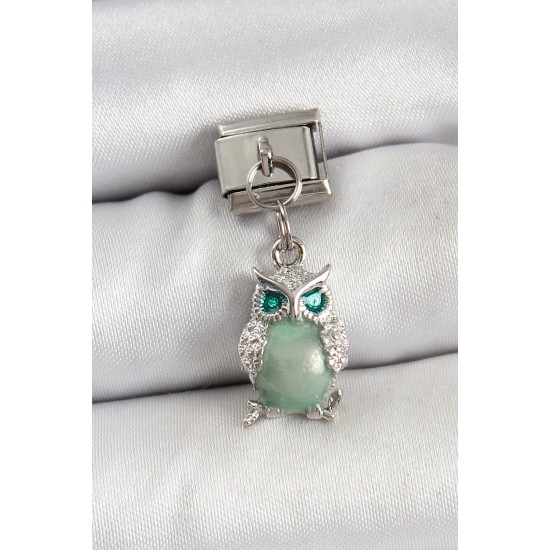 316L Çelik Sallantılı Zirkon Taşlı Baykuş Model Gümüş Renk Nomination Charm - TJ-BC1465