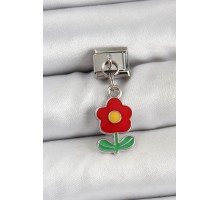 316L Çelik Sallantılı Kırmızı Papatya Model Gümüş Renk Nomination Charm - TJ-BC1466
