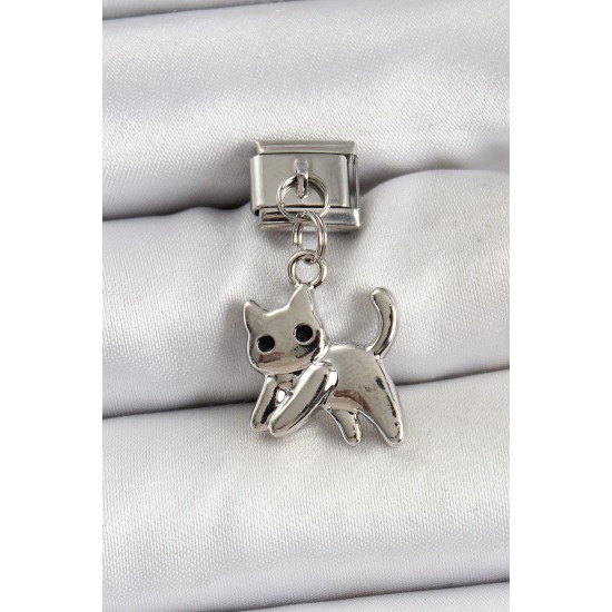 316L Çelik Sallantılı Kedi Model Gümüş Renk Nomination Charm - TJ-BC1467
