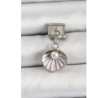 316L Çelik Sallantılı İnci Detaylı İstiridye Model Gümüş Renk Nomination Charm - TJ-BC1471