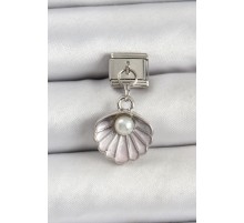 316L Çelik Sallantılı İnci Detaylı İstiridye Model Gümüş Renk Nomination Charm - TJ-BC1471