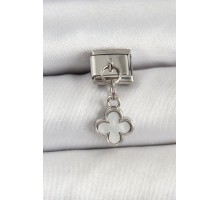 316L Çelik Sallantılı Beyaz Sedef Yonca Model Gümüş Renk Nomination Charm - TJ-BC1472