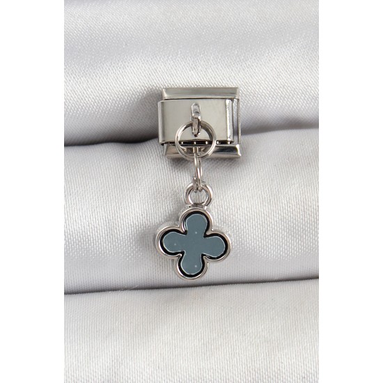 316L Çelik Sallantılı Füme Sedef Yonca Model Gümüş Renk Nomination Charm - TJ-BC1473