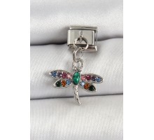 316L Çelik Sallantılı Renkli Zirkon Taşlı Yusufcuk Model Gümüş Renk Nomination Charm - TJ-BC1475