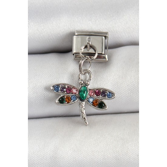 316L Çelik Sallantılı Renkli Zirkon Taşlı Yusufcuk Model Gümüş Renk Nomination Charm - TJ-BC1475