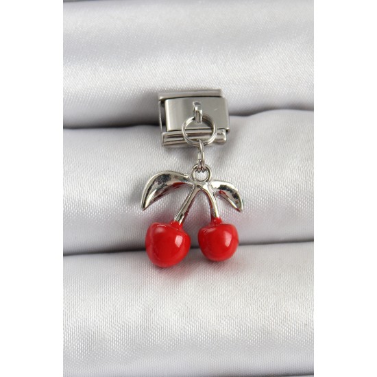 316L Çelik Sallantılı Renkli Kiraz Model Gümüş Renk Nomination Charm - TJ-BC1476