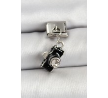 316L Çelik Sallantılı Zirkon Taşlı Fotoğraf Makinesi Model Gümüş Renk Nomination Charm - TJ-BC1477
