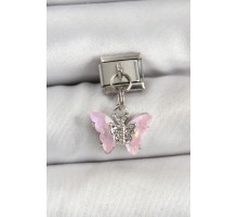 316L Çelik Sallantılı Zirkon Taşlı Kelebek Model Gümüş Renk Nomination Charm - TJ-BC1478