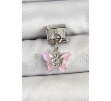 316L Çelik Sallantılı Zirkon Taşlı Kelebek Model Gümüş Renk Nomination Charm - TJ-BC1478