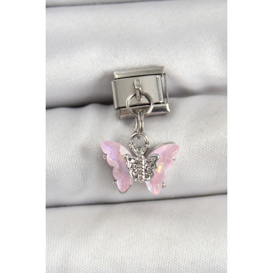 316L Çelik Sallantılı Zirkon Taşlı Kelebek Model Gümüş Renk Nomination Charm - TJ-BC1478