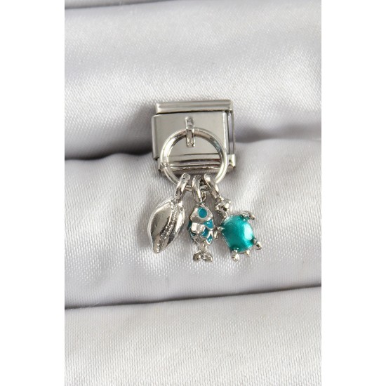 316L Çelik Sallantılı Zirkon Taşlı Deniz Temalı Çoklu Model Gümüş Renk Nomination Charm - TJ-BC1479