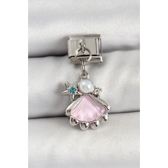 316L Çelik Sallantılı İnci Detaylı Zirkon Taşlı İstiridye Model Gümüş Renk Nomination Charm - TJ-BC1480