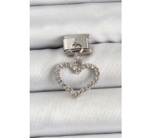 316L Çelik Sallantılı Zirkon Taşlı Kalp Model Gümüş Renk Nomination Charm - TJ-BC1483