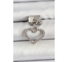 316L Çelik Sallantılı Zirkon Taşlı Kalp Model Gümüş Renk Nomination Charm - TJ-BC1483