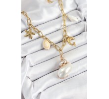 316L Çelik Gold Renk Deniz Kabuğu ve Yıldızı Konseptli Kadın Kolye - TJ-BKO10292