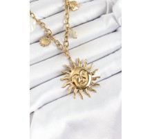 316L Çelik Gold Renk Güneş ve Deniz Kabukları Konsept Kadın Kolye - TJ-BKO10293