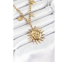 316L Çelik Gold Renk Güneş ve Deniz Kabukları Konsept Kadın Kolye - TJ-BKO10293