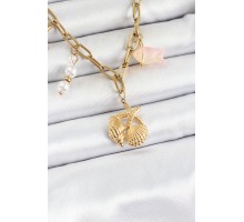 316L Çelik Gold Renk Deniz Yıldızı ve Deniz Kabuğu Konsept Kadın Kolye - TJ-BKO10294