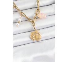 316L Çelik Gold Renk Deniz Yıldızı ve Deniz Kabuğu Konsept Kadın Kolye - TJ-BKO10294