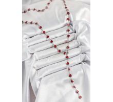 Pirinç Gümüş Renk Kırmızı Zirkon Taşlı Kalpli Y Kadın Kolye - TJ-BKO10296