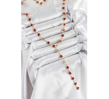 Pirinç Gold Renk Kırmızı Zirkon Taşlı Kalpli Y Kadın Kolye - TJ-BKO10297