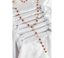 Pirinç Gold Renk Kırmızı Zirkon Taşlı Kalpli Y Kadın Kolye - TJ-BKO10297