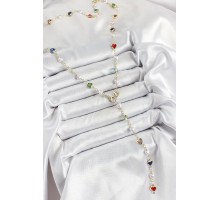 Pirinç Gold Renk İncili Zirkon Taşlı Kalpli Y Kadın Kolye - TJ-BKO10299