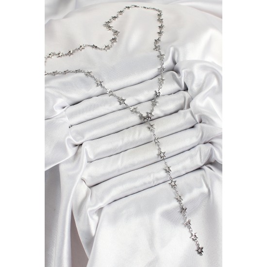 Pirinç Gümüş Renk Yıldızlı Kadın Y Kolye - TJ-BKO10300