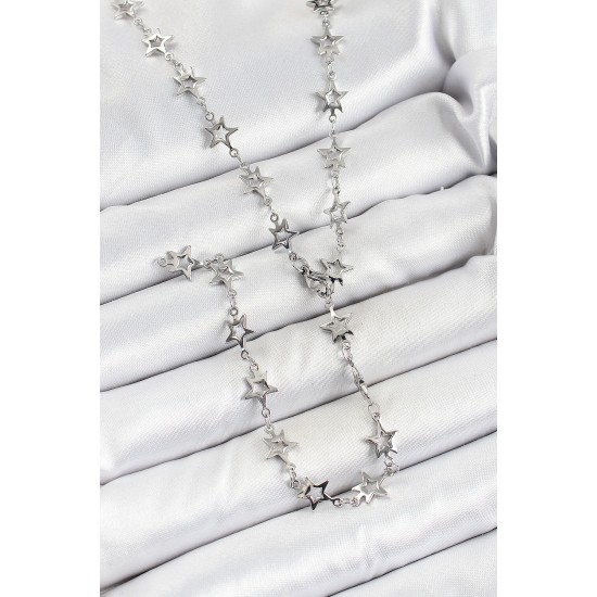 Pirinç Gümüş Renk Yıldızlı Kadın Y Kolye - TJ-BKO10300