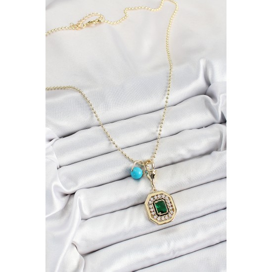 Gold Renk Pirinç Zirkon Taşlı Kadın Serenay Kolyesi - TJ-BKO10304