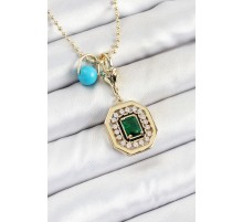 Gold Renk Pirinç Zirkon Taşlı Kadın Serenay Kolyesi - TJ-BKO10304