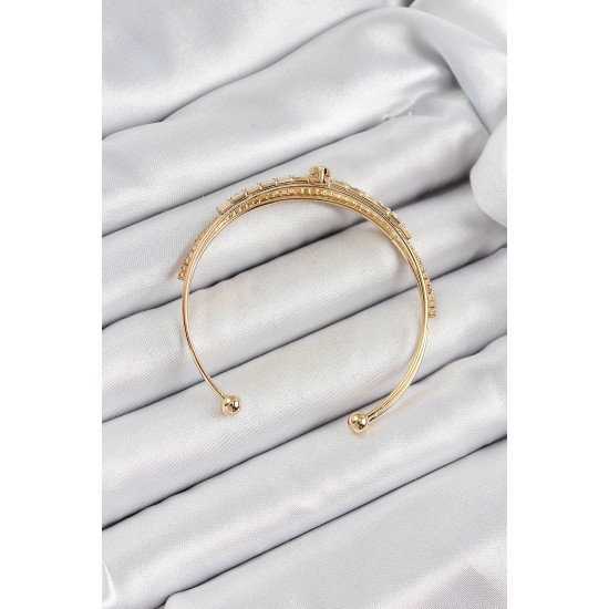 Gold Renk Pirinç Kalp Detaylı 2'li Kadın Bileklik - TJ-BB7058