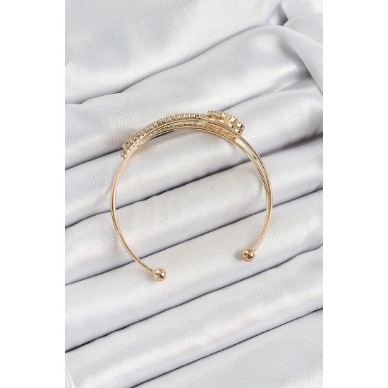 Pirinç Gold Renk Zirkon Taşlı Yonca Model 2'li Kadın Bileklik - TJ-BB7059