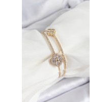 Pirinç Gold Renk Zirkon Taşlı Yonca Model 2'li Kadın Bileklik - TJ-BB7059