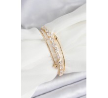 Pirinç Gold Renk Arpa Zirkon Taşlı Kadın Bileklik - TJ-BB7060