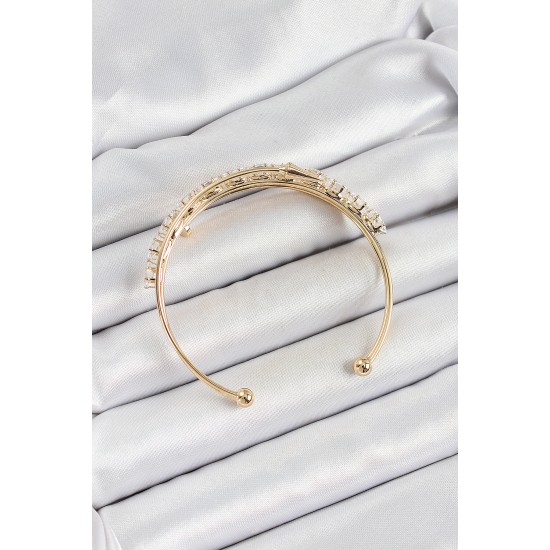 Pirinç Gold Renk Arpa Zirkon Taşlı Kadın Bileklik - TJ-BB7060