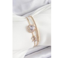 Pirinç Gold Renk Kalpli Zirkon Taşlı Kadın Bileklik - TJ-BB7061