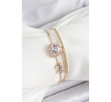 Pirinç Gold Renk Kalpli Zirkon Taşlı Kadın Bileklik - TJ-BB7061