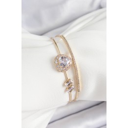 Pirinç Gold Renk Kalpli Zirkon Taşlı Kadın Bileklik TJ-BB7061