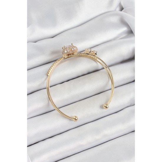 Pirinç Gold Renk Kalpli Zirkon Taşlı Kadın Bileklik - TJ-BB7061