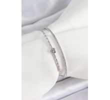Pirinç Gümüş Renk Zirkon Taşlı Kalp Detaylı Kadın Bileklik - TJ-BB7062