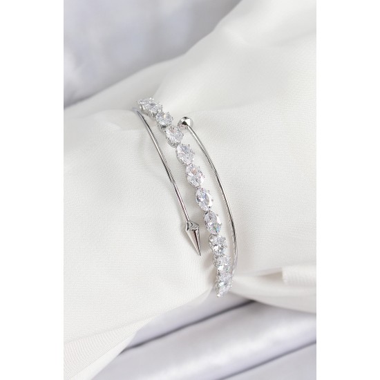 Pirinç Gümüş Renk Arpa Zirkon Taşlı Kadın Bileklik - TJ-BB7064