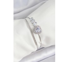 Pirinç Gümüş Renk Kalpli Zirkon Taşlı Kadın Bileklik - TJ-BB7065