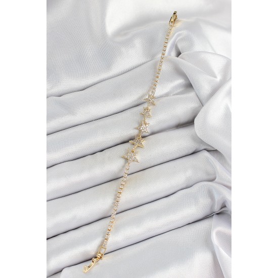 Pirinç Gold Renk Yıldız Model Kadın Bileklik - TJ-BB7066