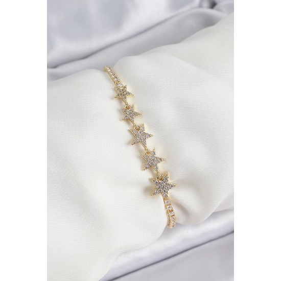 Pirinç Gold Renk Yıldız Model Kadın Bileklik - TJ-BB7066