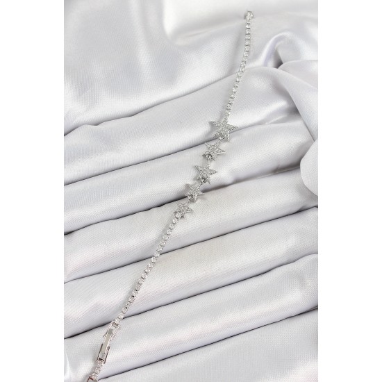 Pirinç Gümüş Renk Yıldız Model Kadın Bileklik - TJ-BB7067