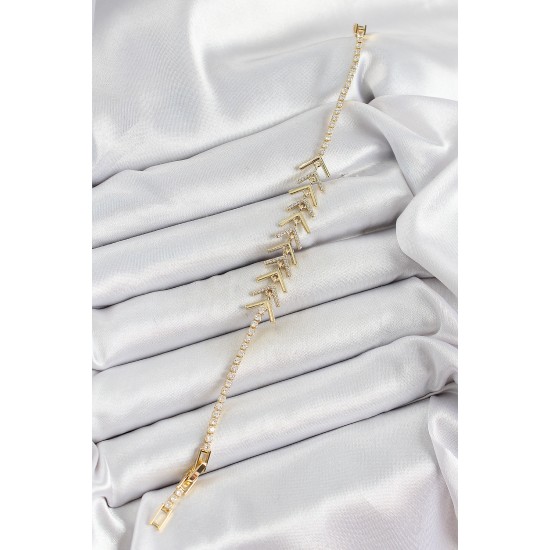 Pirinç Gold Renk Zirkon Taşlı Balık Sırtı Kadın Bileklik - TJ-BB7068