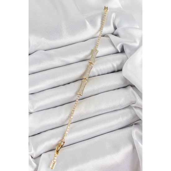 Pirinç Gold Renk Zirkon Taşlı Kemik Model Kadın Bileklik - TJ-BB7070