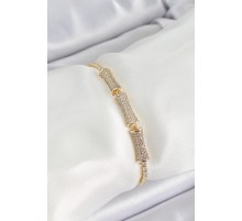 Pirinç Gold Renk Zirkon Taşlı Kemik Model Kadın Bileklik - TJ-BB7070