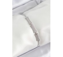 Pirinç Gümüş Renk Zirkon Taşlı Kemik Model Kadın Bileklik - TJ-BB7071